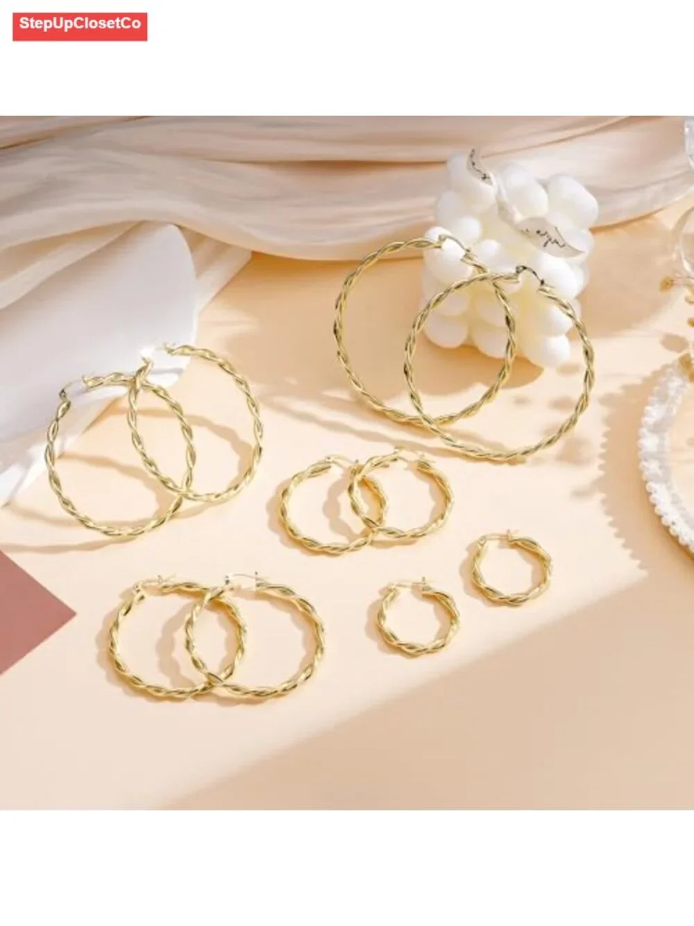 4mm Twist Hoop Earrings Sterling Silver Post 14K Gold Plated Lightweight Women